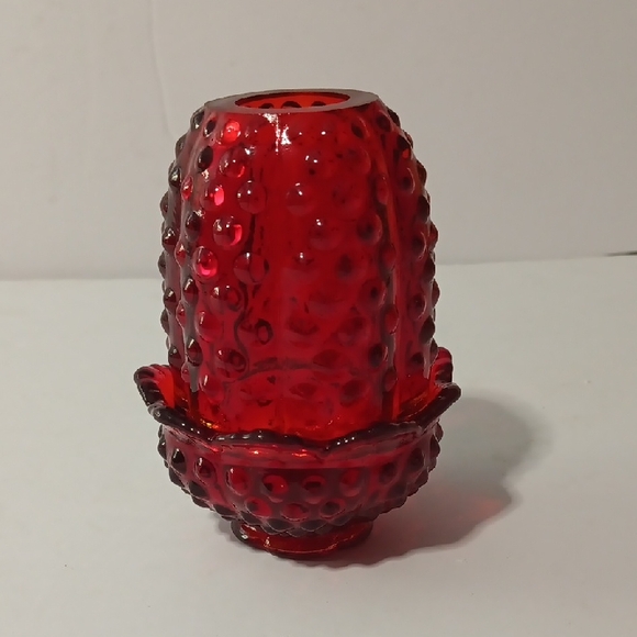 Fenton Ruby Red Hobnail Fairy Lamp With A Cadium Glow - Picture 1 of 11